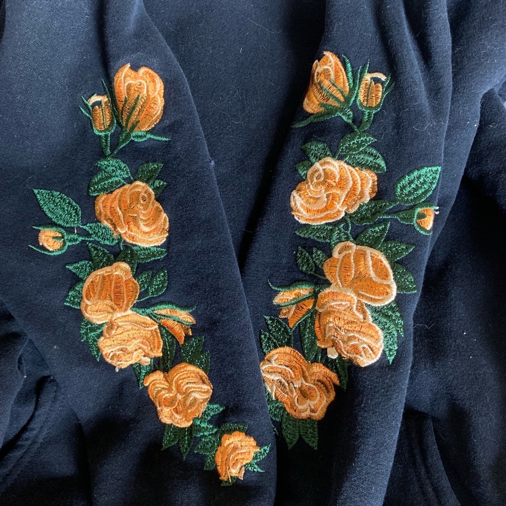 Black Hoodie with Yellow Embroidered Flowers